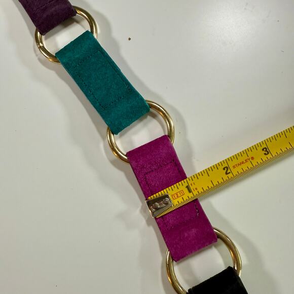 3/$20 VTG Women's Medium 80's Omega Suede Leather & Metal Color Block Glam Belt - Picture 9 of 9